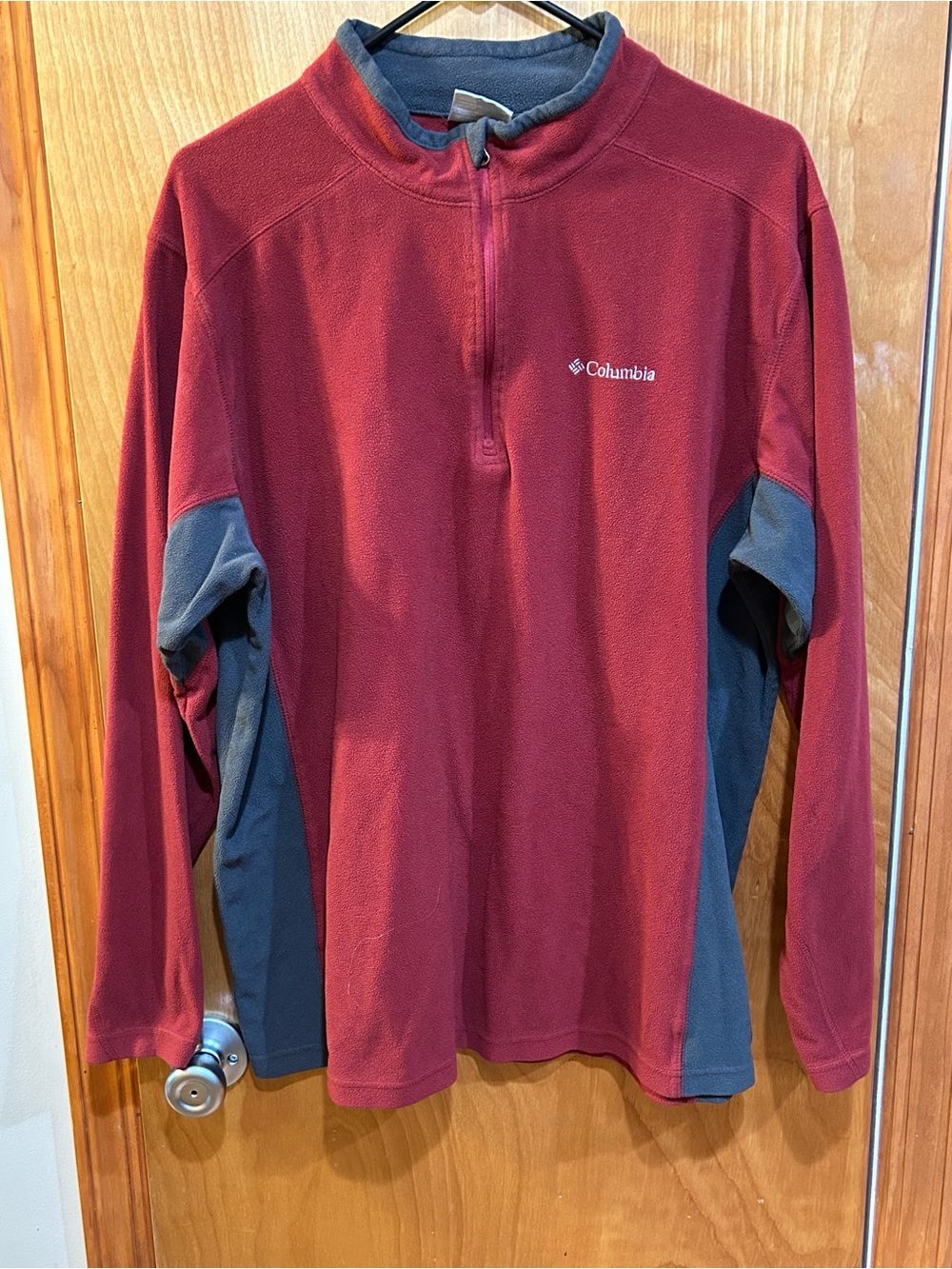 Columbia Mens XL Maroon Red Gray Klamath Range II Half Zip Fleece Pullover